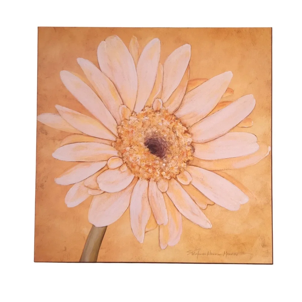 Set of 2 Square Canvas Wall Art Floral‎ Gerbera Daisy Orange Peach Decor